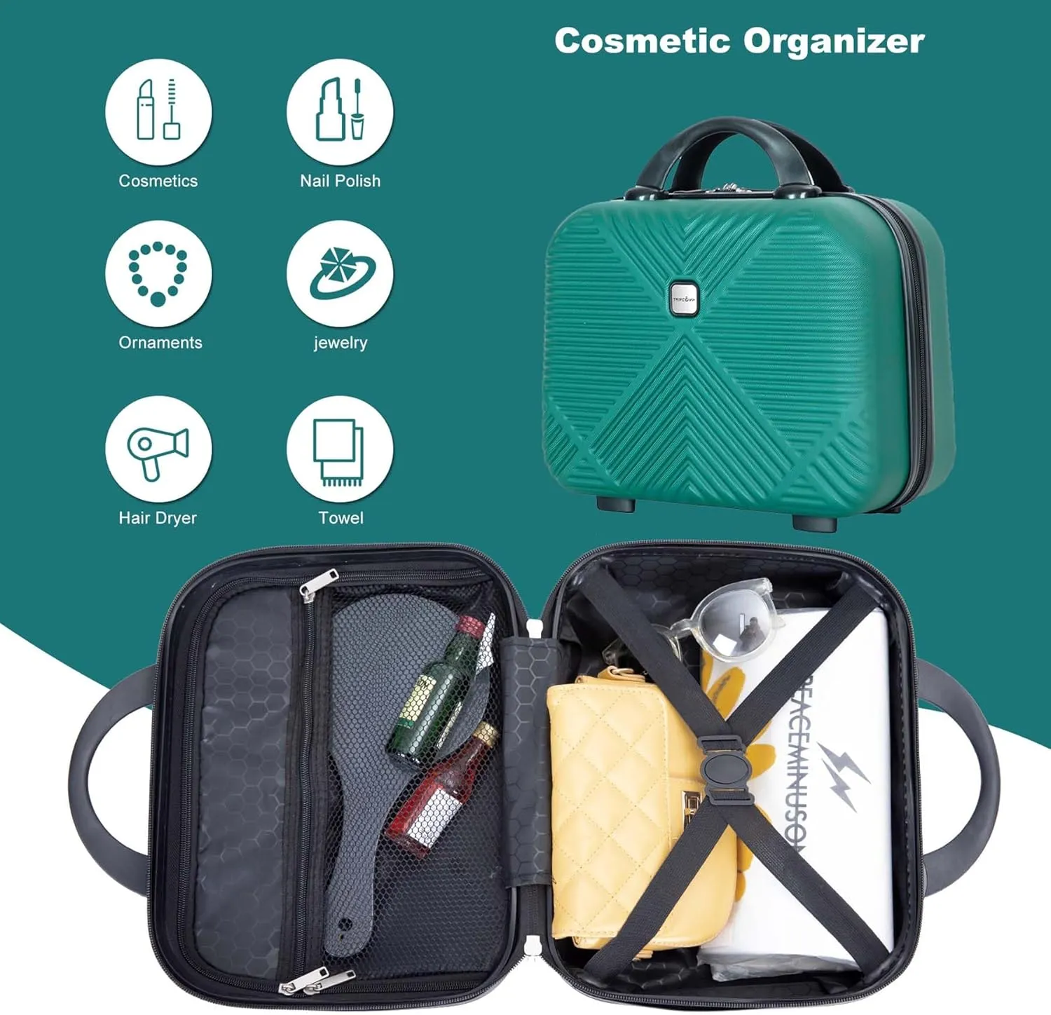 Carry-on Luggage 22x14x9 Airline Approved, 20 Inch Carry on Luggage with Wheels, Hardside Carry On Luggage Set & International Hardshell Luggage Sets 2 Piece with 14 Inch Case (Dark Green)