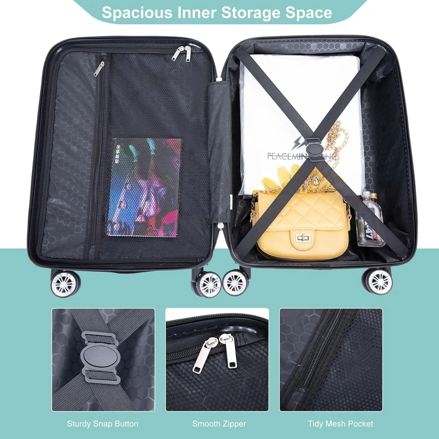 Carry-on Luggage 22x14x9 Airline Approved, 20 Inch Carry on Luggage with Wheels, Hardside Carry On Luggage Set & International Hardshell Luggage Sets 2 Piece with 14 Inch Case (Light Blue)