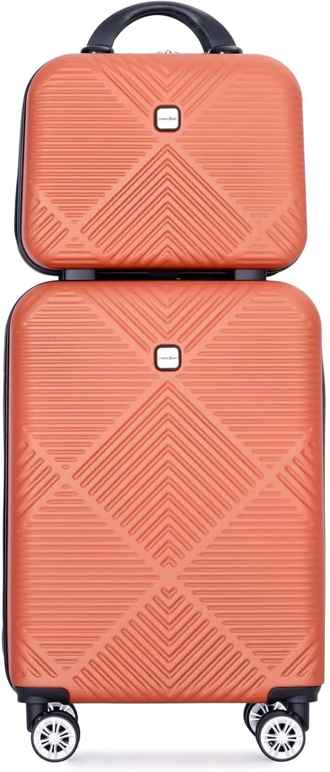 Carry-on Luggage 22x14x9 Airline Approved, 20 Inch Carry on Luggage with Wheels, Hardside Carry On Luggage Set & International Hardshell Luggage Sets 2 Piece with 14 Inch Case (Orange Dark Orange)