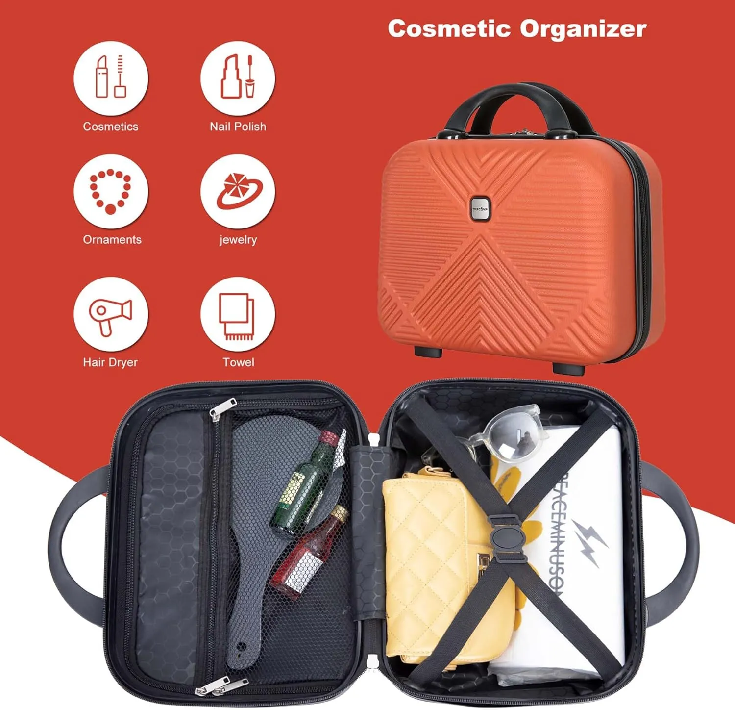 Carry-on Luggage 22x14x9 Airline Approved, 20 Inch Carry on Luggage with Wheels, Hardside Carry On Luggage Set & International Hardshell Luggage Sets 2 Piece with 14 Inch Case (Orange Dark Orange)