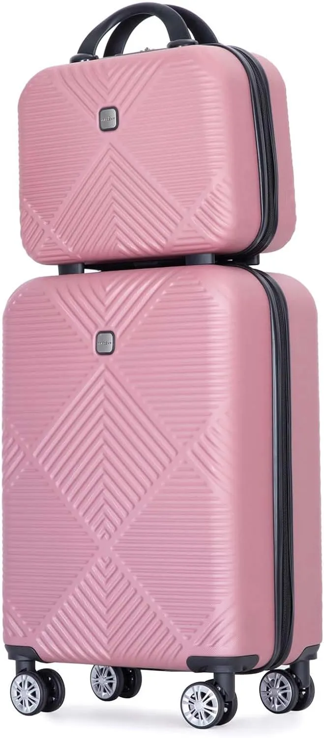 Carry-on Luggage 22x14x9 Airline Approved, 20 Inch Carry on Luggage with Wheels, Hardside Carry On Luggage Set & International Hardshell Luggage Sets 2 Piece with 14 Inch Case (Pink)