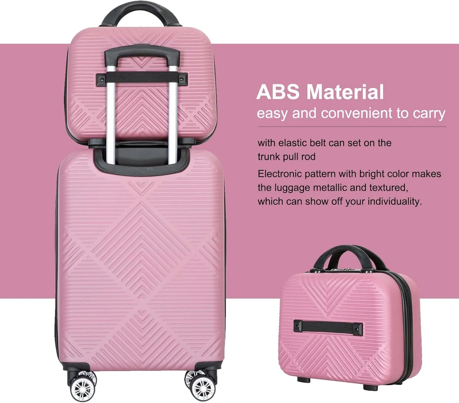 Carry-on Luggage 22x14x9 Airline Approved, 20 Inch Carry on Luggage with Wheels, Hardside Carry On Luggage Set & International Hardshell Luggage Sets 2 Piece with 14 Inch Case (Pink)