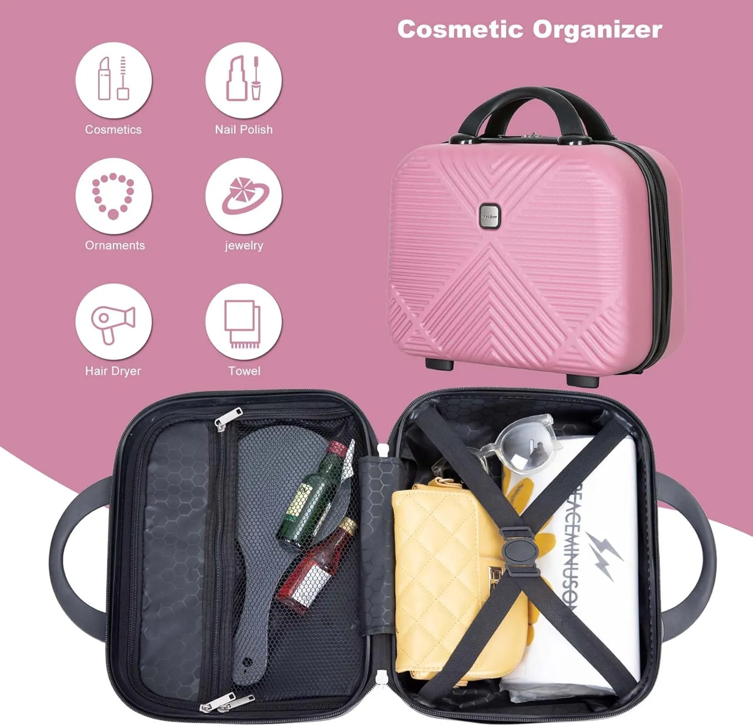Carry-on Luggage 22x14x9 Airline Approved, 20 Inch Carry on Luggage with Wheels, Hardside Carry On Luggage Set & International Hardshell Luggage Sets 2 Piece with 14 Inch Case (Pink)