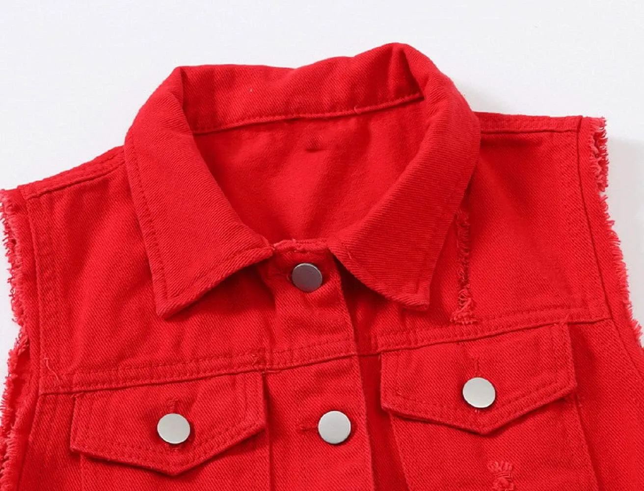 CHARTOU Women's Ripped Lapel Collar Button Up Sleeveless Frayed Denim Vest Jacket
