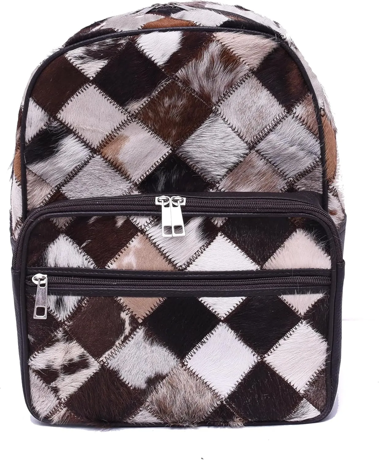CHAYEL Cowhide Leather Bag  Womens Animal Print Backpack  Ladies Makeup Bag  Mini Backpack Patchwork Travel Bag  Cowhide Fashion Bag  Diaper Bag (Brown), Standard