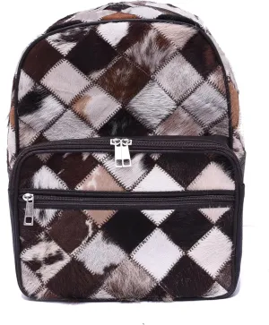 CHAYEL Cowhide Leather Bag  Womens Animal Print Backpack  Ladies Makeup Bag  Mini Backpack Patchwork Travel Bag  Cowhide Fashion Bag  Diaper Bag (Brown), Standard