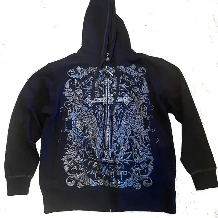 Chicmy-Fall Outfits Outwear Streetwear y2k 90s Fashion Oversized Print Hoodies Women Men Streetwear Punk Goth Zip Up Hoodie Y2k Long Sleeve Hooded Sweatshirt Loose Retro Coats Tops