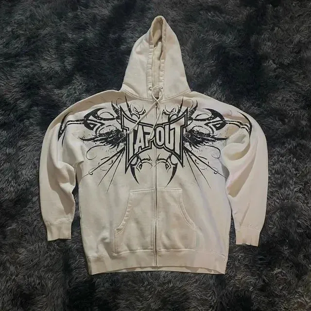 Chicmy-Fall Outfits Outwear Streetwear y2k 90s Fashion Oversized Print Hoodies Women Men Streetwear Punk Goth Zip Up Hoodie Y2k Long Sleeve Hooded Sweatshirt Loose Retro Coats Tops