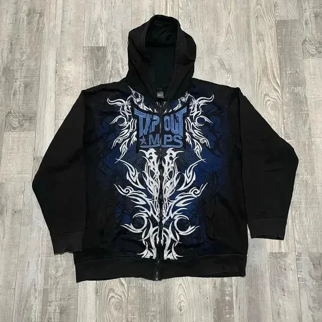 Chicmy-Fall Outfits Outwear Streetwear y2k 90s Fashion Oversized Print Hoodies Women Men Streetwear Punk Goth Zip Up Hoodie Y2k Long Sleeve Hooded Sweatshirt Loose Retro Coats Tops