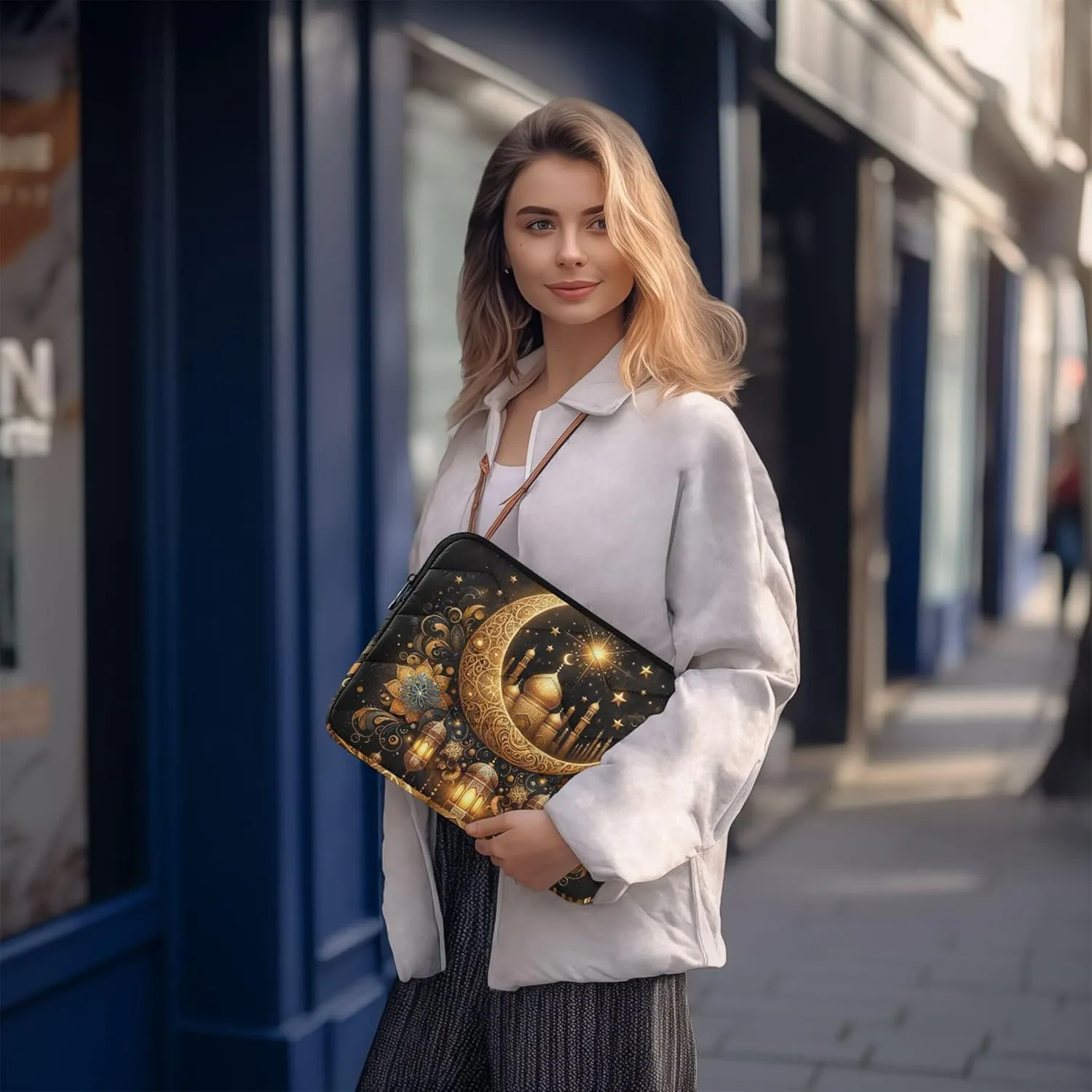 CHIFIGNO Lantern Crescent Glow Gold Laptop Work Bags for Women, 13-13.3 Inch Laptop Bags for Women, Womens Work Bag