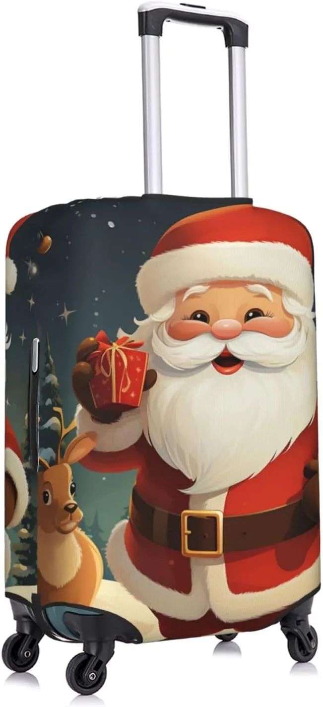 Christmas Santa Claus Luggage Cover for Suitcase Tsa Approved, Spandex Stretch Suitcase Protector Washable Baggage Covers Travel Luggage Sleeve Large Suit Case Cover Fit 18-32 Inch