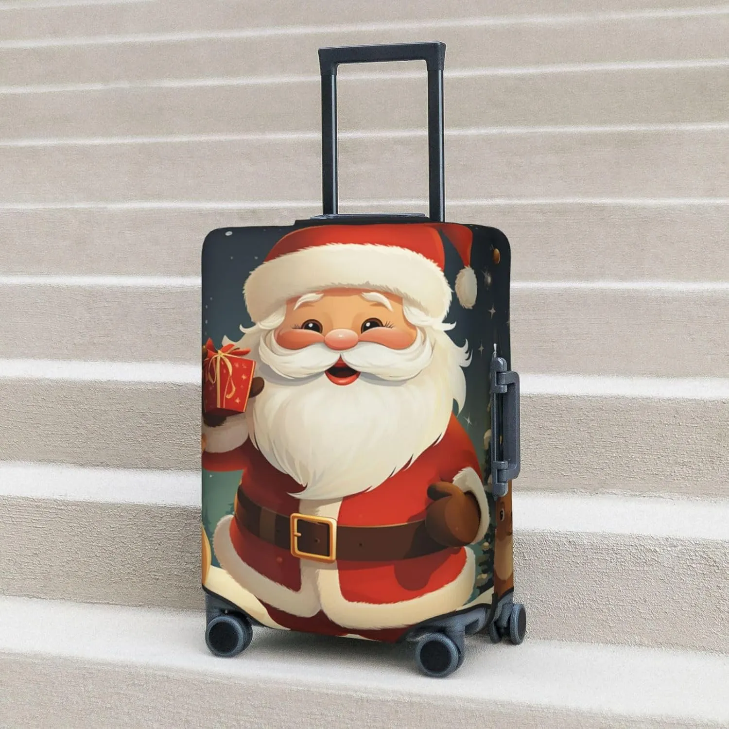 Christmas Santa Claus Luggage Cover for Suitcase Tsa Approved, Spandex Stretch Suitcase Protector Washable Baggage Covers Travel Luggage Sleeve Large Suit Case Cover Fit 18-32 Inch