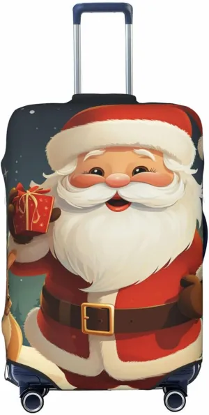 Christmas Santa Claus Luggage Cover for Suitcase Tsa Approved, Spandex Stretch Suitcase Protector Washable Baggage Covers Travel Luggage Sleeve Large Suit Case Cover Fit 18-32 Inch