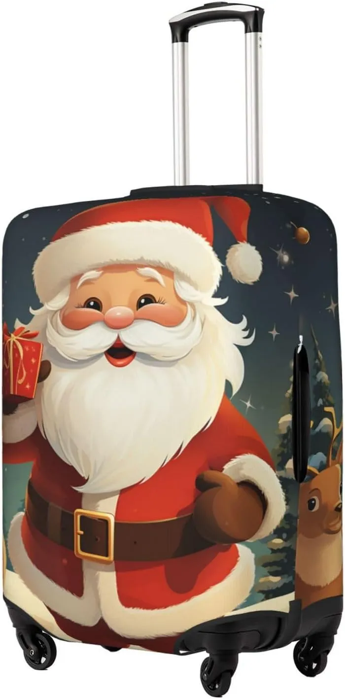 Christmas Santa Claus Luggage Cover for Suitcase Tsa Approved, Spandex Stretch Suitcase Protector Washable Baggage Covers Travel Luggage Sleeve Large Suit Case Cover Fit 18-32 Inch
