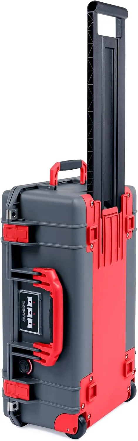 ColorCase Pelican Air 1535 Carry-on Case Graphite - Medium Size Waterproof Case with Laptop Computer Lid Pouch Only - Red Handles, Latches & Trolley