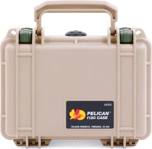ColorCase Pelican Protector 1120 Case Desert Tan - Small Size Waterproof Case with Pick & Pluck Foam & Convoluted Lid Foam - OD Green Latches