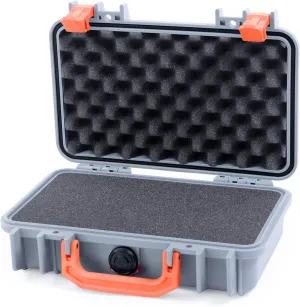 ColorCase Pelican Protector 1170 Case Silver - Small Size Waterproof Case with Pick & Pluck Foam & Convoluted Lid Foam - Orange Latches