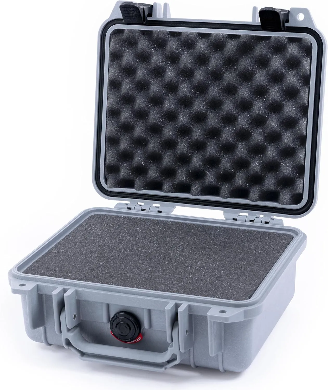 ColorCase Pelican Protector 1200 Case Silver - Small Size Waterproof Case with Pick & Pluck Foam & Convoluted Lid Foam - Black Latches