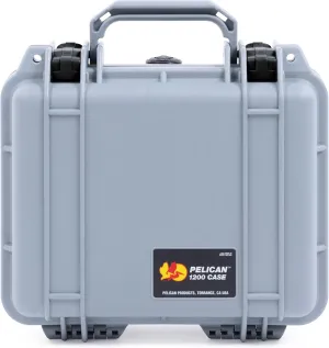 ColorCase Pelican Protector 1200 Case Silver - Small Size Waterproof Case with Pick & Pluck Foam & Convoluted Lid Foam - Black Latches
