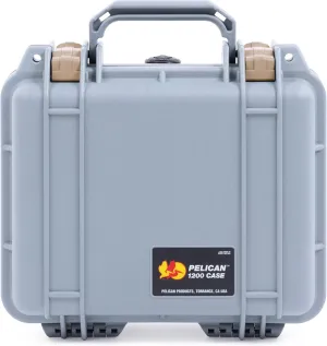 ColorCase Pelican Protector 1200 Case Silver - Small Size Waterproof Case with Pick & Pluck Foam & Convoluted Lid Foam - Desert Tan Latches