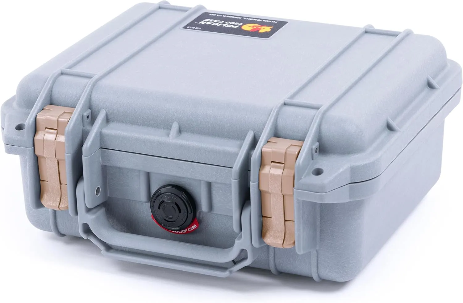 ColorCase Pelican Protector 1200 Case Silver - Small Size Waterproof Case with Pick & Pluck Foam & Convoluted Lid Foam - Desert Tan Latches