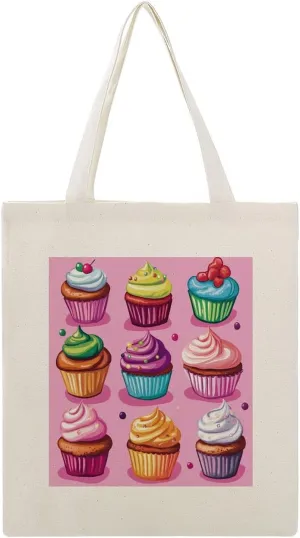 Colorful Cupcakes Thick Canvas Tote Bag Sweet Cake Travel Beach Bag for Shopping Gym