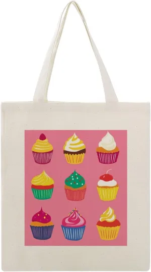 Colorful Cupcakes Thick Canvas Tote Bag Sweet Cake Travel Beach Bag for Shopping Gym