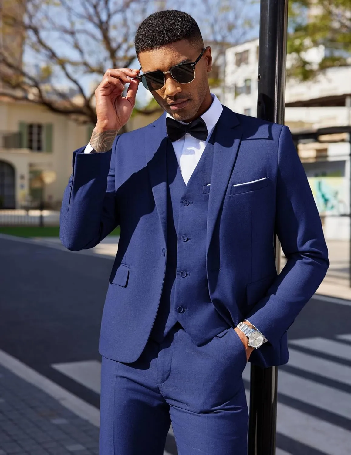 COOFANDY Men's 3 Pieces Suit Classic One Button Single Breasted Slim Fit Blazer Jacket Vest Pants Set Wedding Busines
