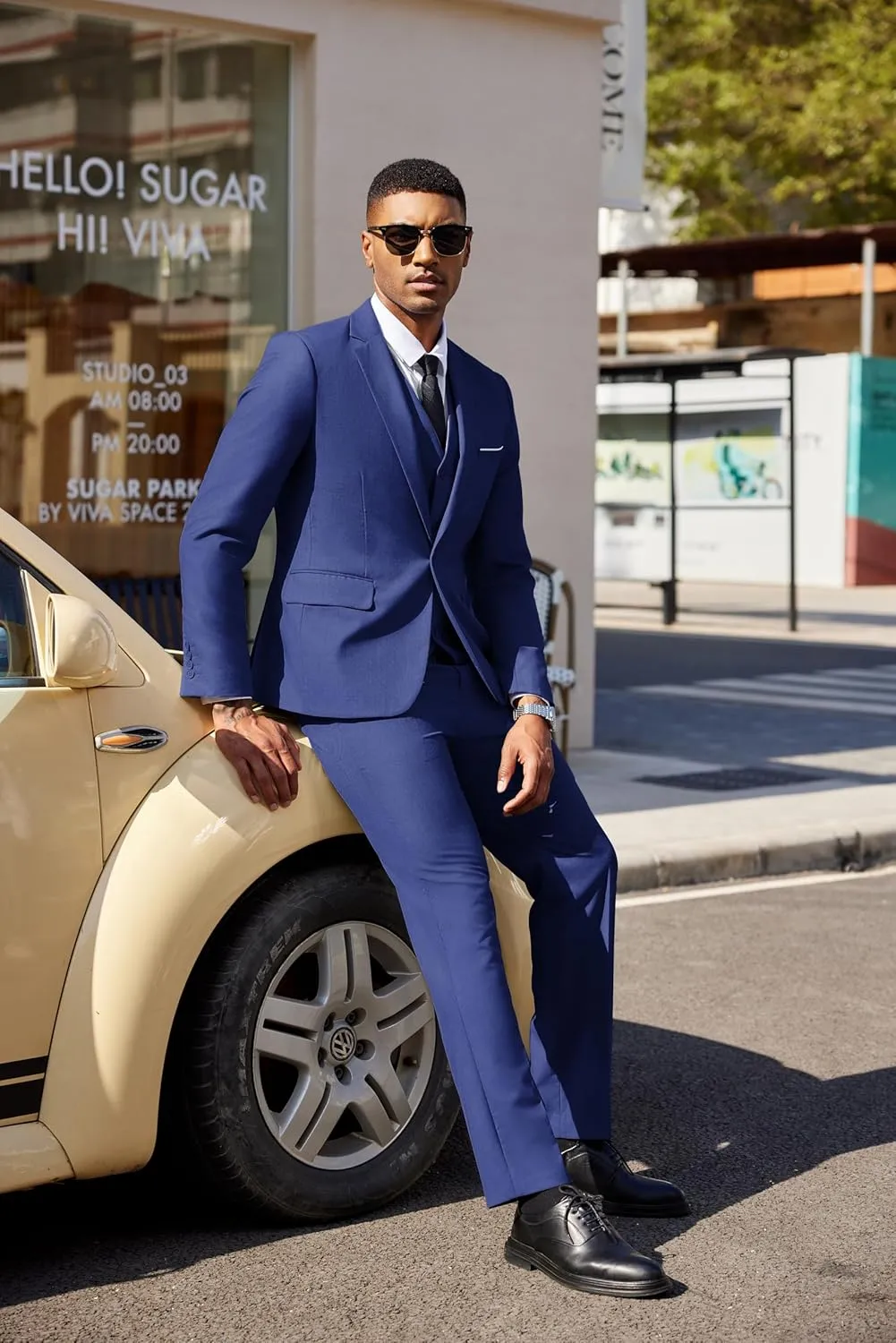 COOFANDY Men's 3 Pieces Suit Classic One Button Single Breasted Slim Fit Blazer Jacket Vest Pants Set Wedding Busines