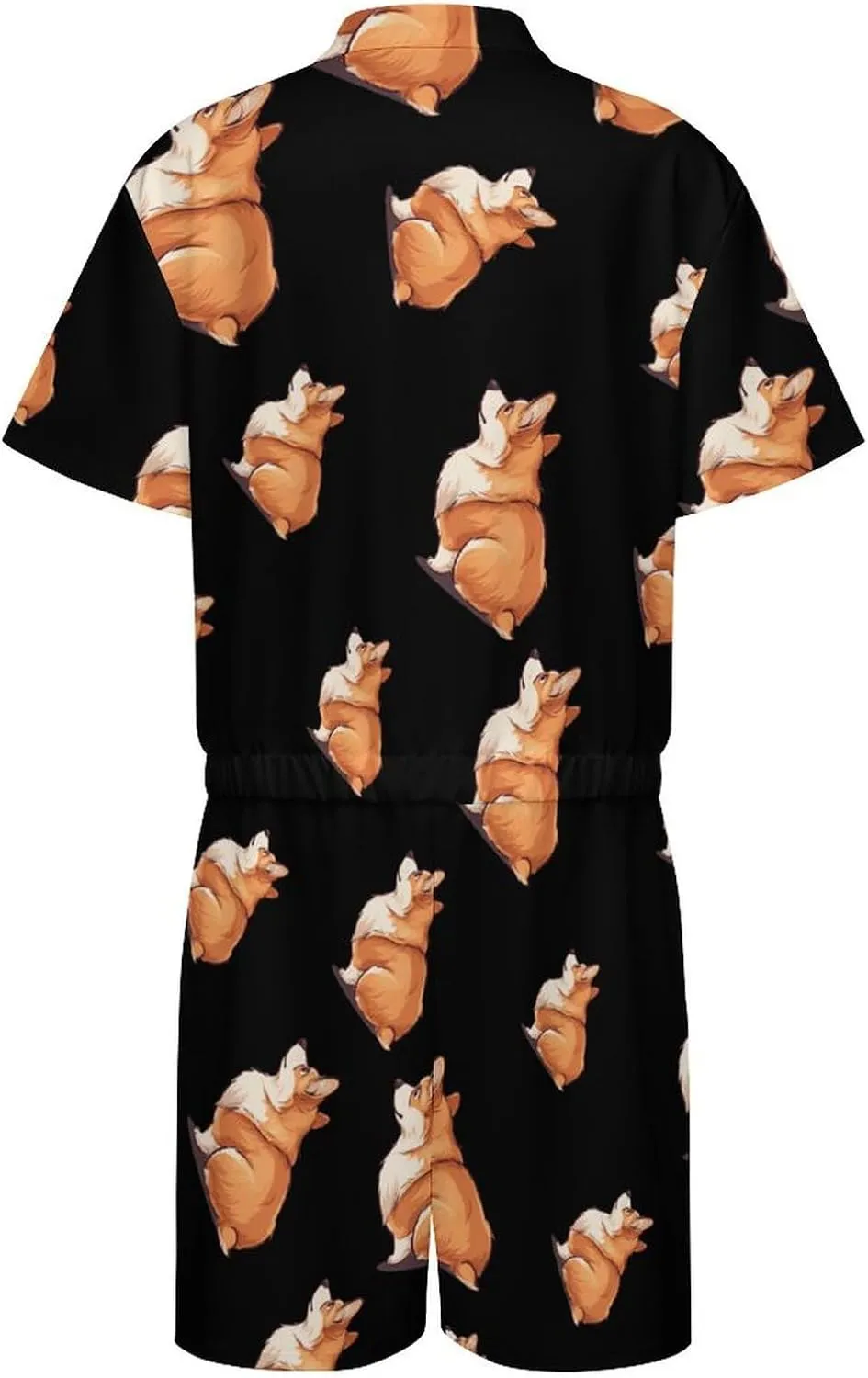 Corgi Mens Short Sleeve Rompers Printed Slim Fit One Piece Jumpsuit with Pocket