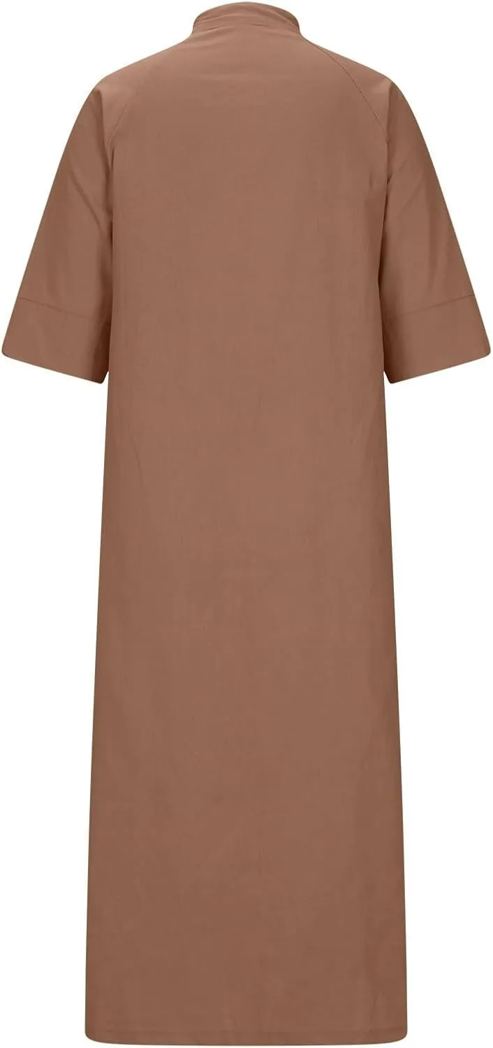 Cotton Linen Shirt Dress for Women Summer Button-Down Blouse Tops Flowy Loose A-Line Midi Dress Tunic Dress Plus Size