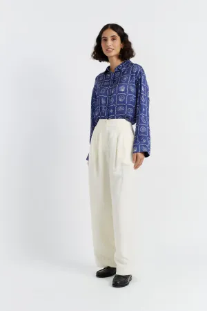 Cream Tencel-Linen Pleat Trousers
