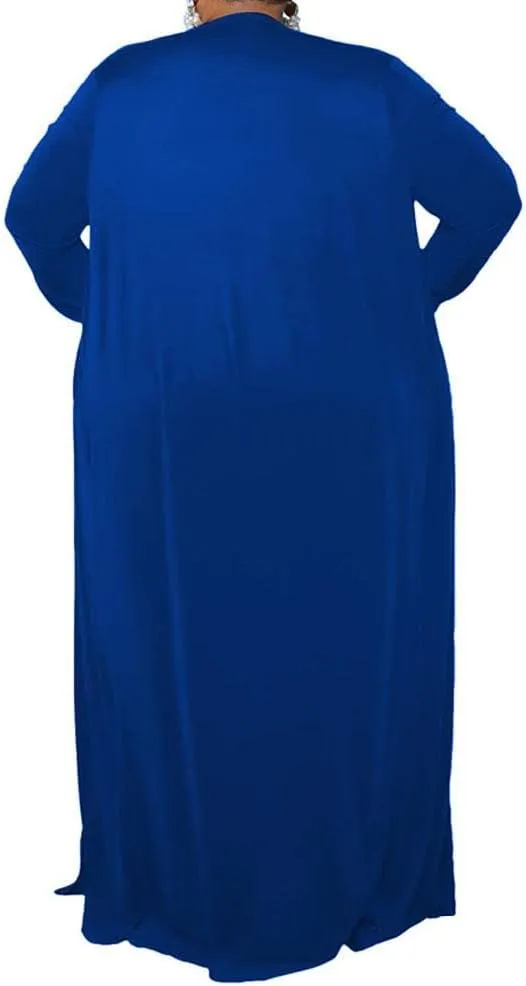 CROSTRITON Women 3 Piece Plus Size Suit Solid Long Sleeve Open Front Long Coat with Leg pants Loungewear