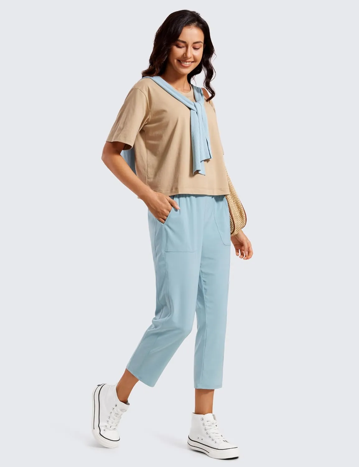 CRZ YOGA Lightweight Capri for Women 23" Cropped Casual Lounge Work Athletic Travel Pants with Pockets Quick Dry Summer