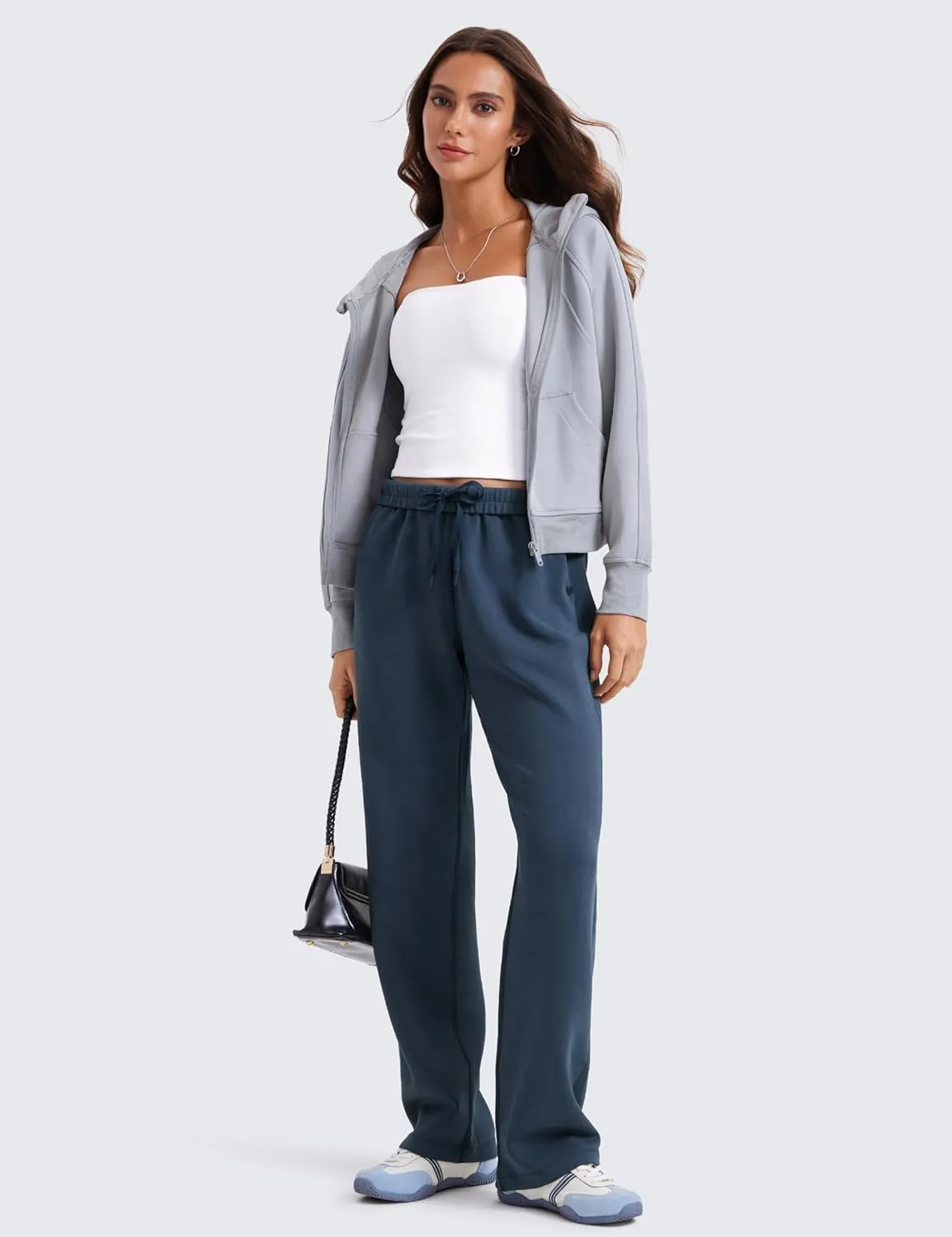 CRZ YOGA SoftAura Wide Leg Sweatpants Women 31" Modal High Waisted Lounge Travel Casual Sweat Pants with Pockets Drawstring