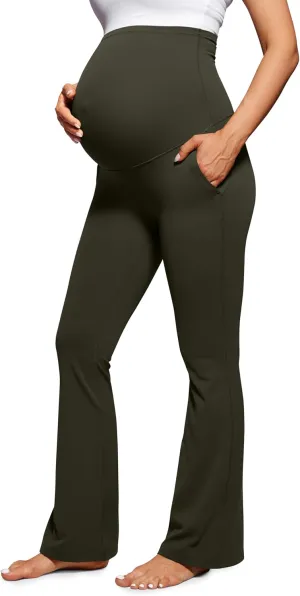 CRZ YOGA Women Butterluxe Maternity Flare Leggings with Pockets 31" - Workout Active Yoga Pregnancy Pants Over The Belly Soft