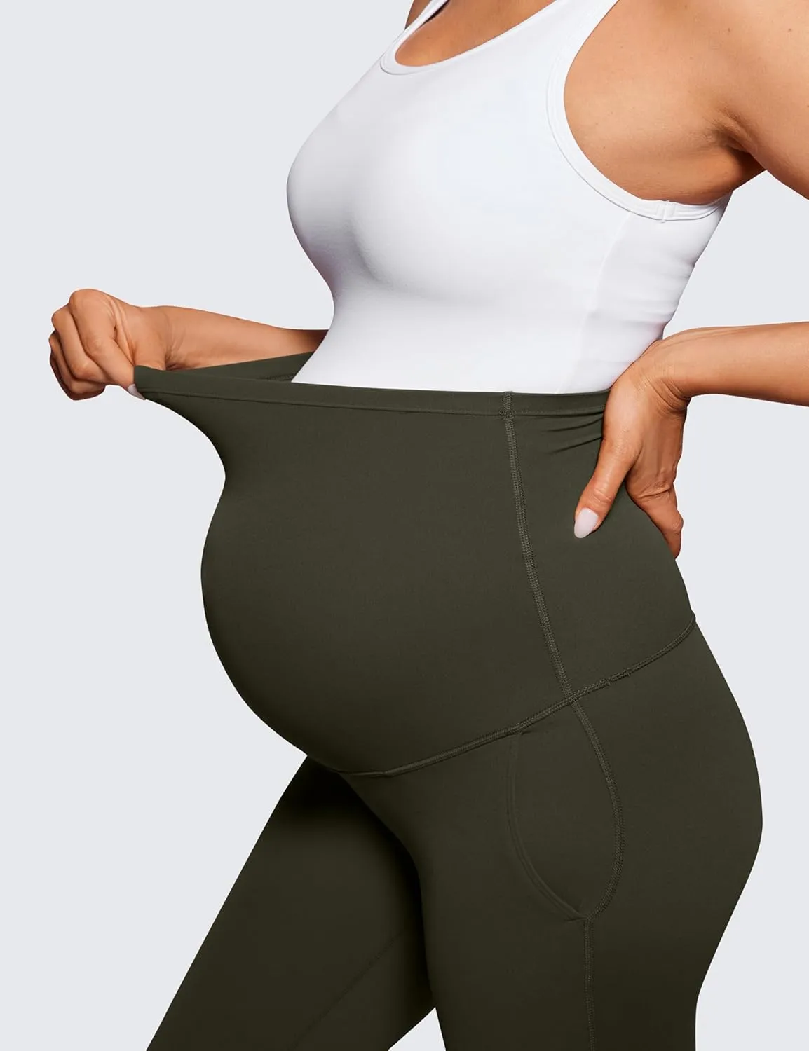 CRZ YOGA Women Butterluxe Maternity Flare Leggings with Pockets 31" - Workout Active Yoga Pregnancy Pants Over The Belly Soft