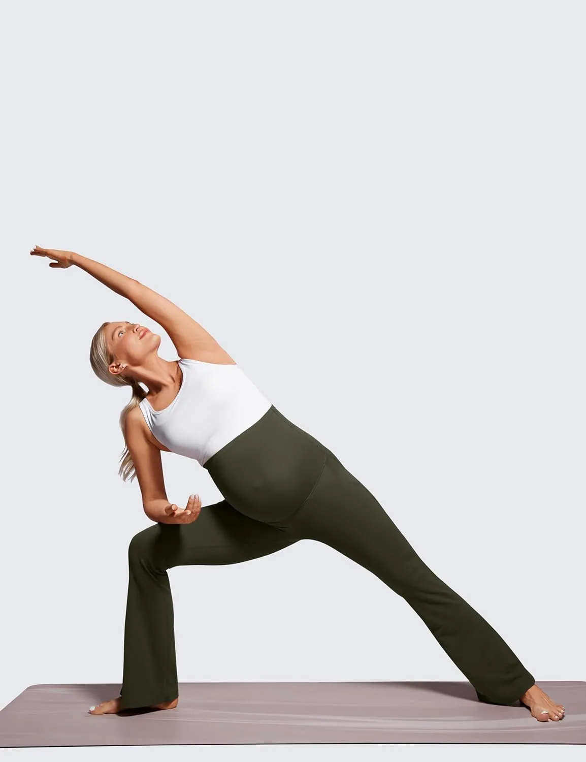 CRZ YOGA Women Butterluxe Maternity Flare Leggings with Pockets 31" - Workout Active Yoga Pregnancy Pants Over The Belly Soft