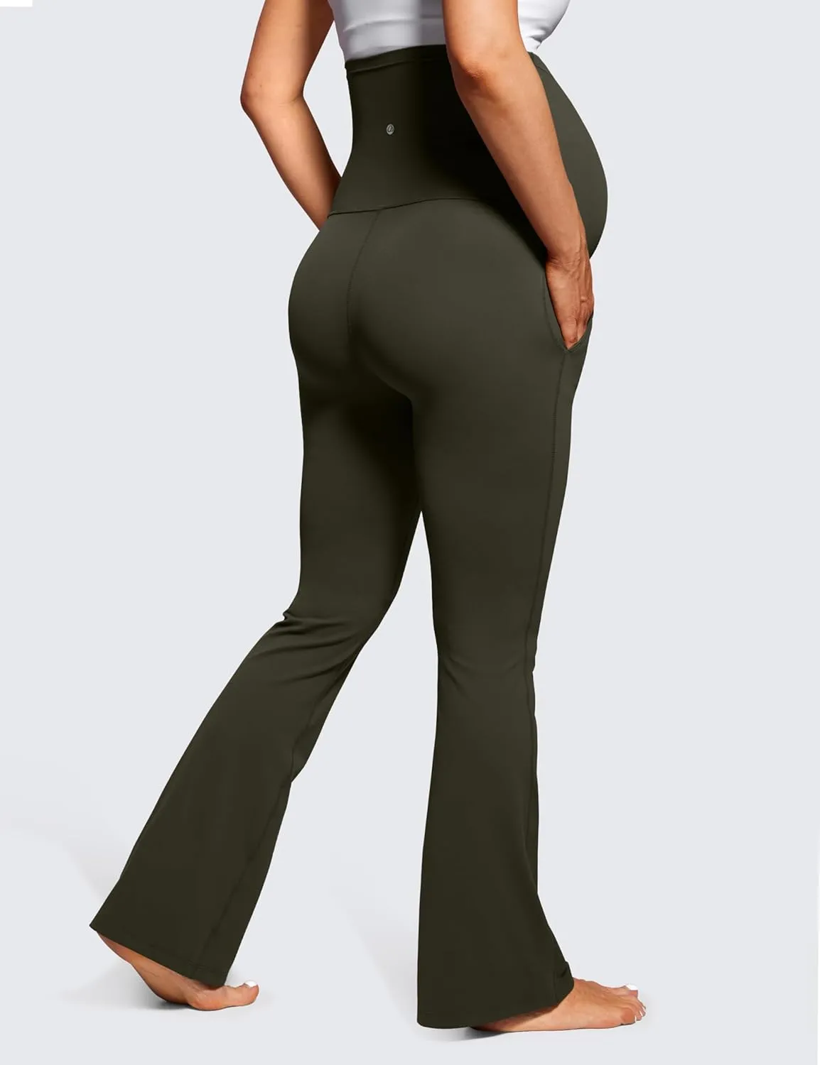 CRZ YOGA Women Butterluxe Maternity Flare Leggings with Pockets 31" - Workout Active Yoga Pregnancy Pants Over The Belly Soft