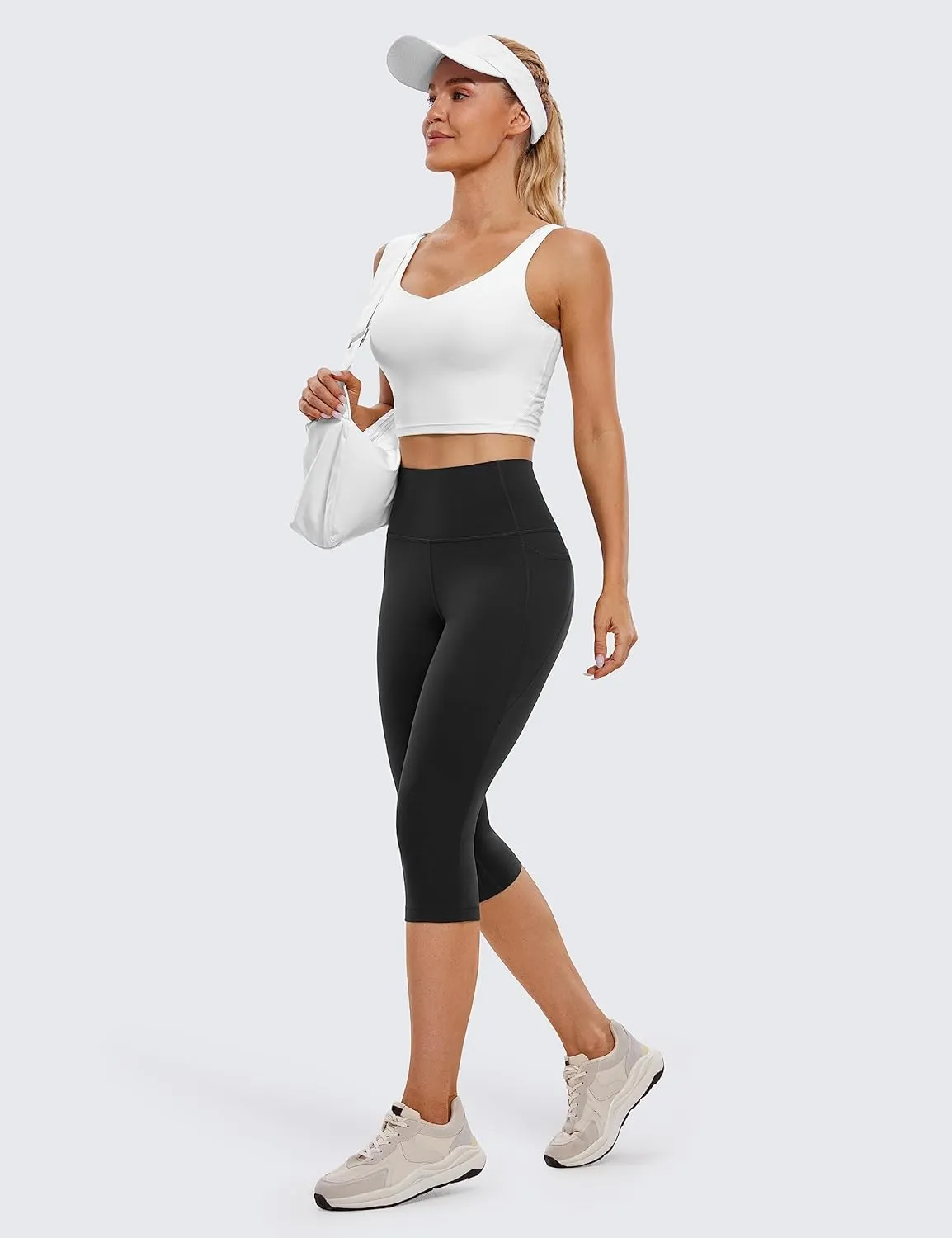 CRZ YOGA Womens Butterluxe Workout Capri Leggings with Pockets 17 Inches - High Waisted Crop Gym Yoga Pants Buttery Soft