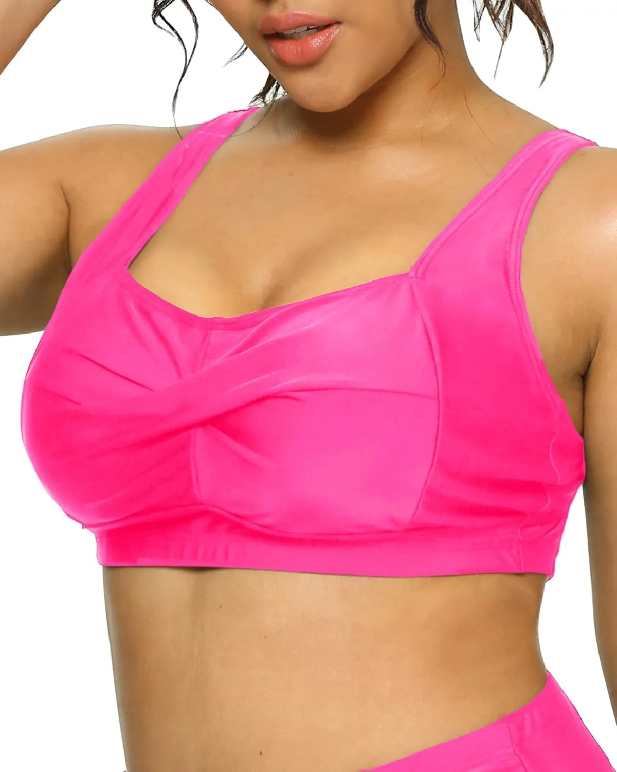 Daci Women Plus Size Push up Bikini Top Only Full Coverage Swimsuit Tops Twist Front Bathing Suit Bra for Large Bust