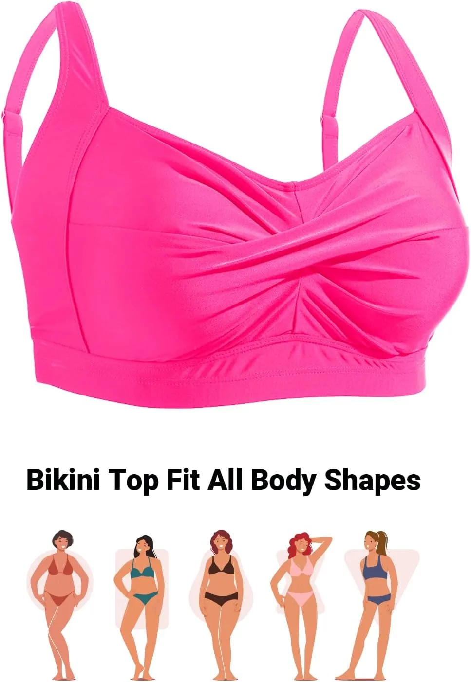 Daci Women Plus Size Push up Bikini Top Only Full Coverage Swimsuit Tops Twist Front Bathing Suit Bra for Large Bust
