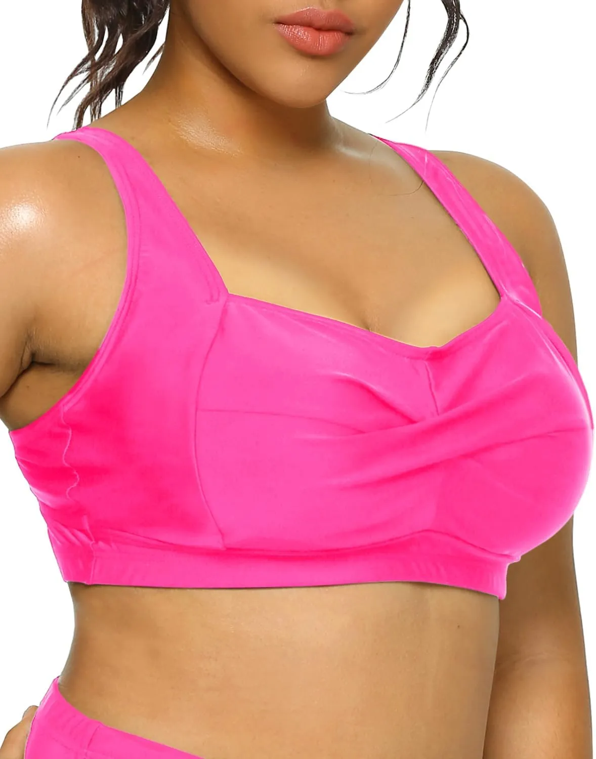 Daci Women Plus Size Push up Bikini Top Only Full Coverage Swimsuit Tops Twist Front Bathing Suit Bra for Large Bust