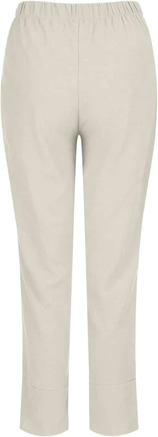 DASAYO Linen Pants Women Trendy Elastic Waist Casual Pants with Pockets Lightweight Lounge Trousers Ladies Summer Outfits