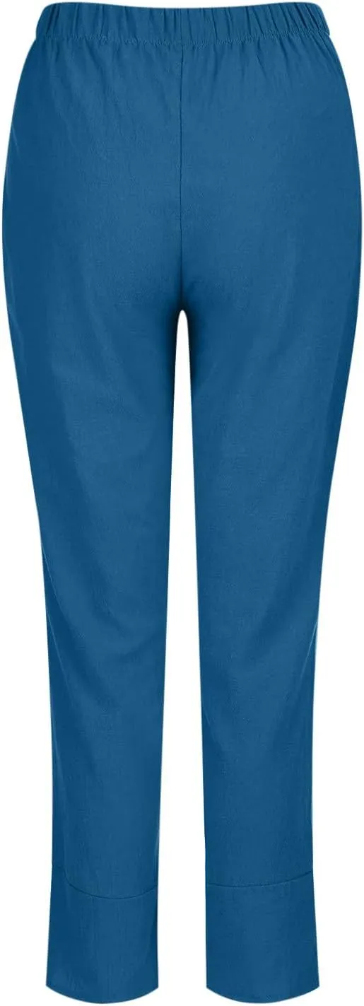 DASAYO Linen Pants Women Trendy Elastic Waist Casual Pants with Pockets Lightweight Lounge Trousers Ladies Summer Outfits
