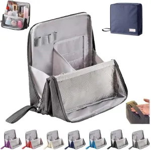 Doresty Makeup Bag, Standing Makeup Bag, Doresty Multi-Purpose Large Capacity Oxford Cloth Standing MakeupBag, Large Capacity Waterproof Multifunctional Make Up Bags (Gray)