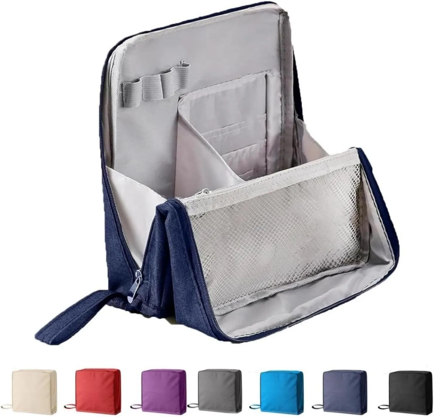 Doresty Makeup Bag, Standing Makeup Bag  Portable, Large Capacity, Travel Waterproof Organizer with Compartments for Women and Men(Navy)