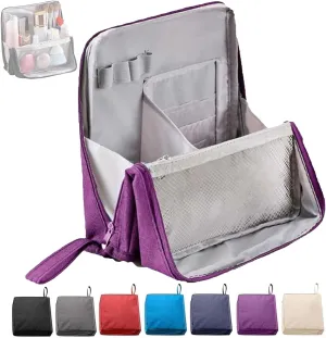 Doresty Makeup Bag, Standing Makeup Bag  Portable, Travel Makeup Pouch, Quilted Toiletry Case for Women, Large Capacity Waterproof Multifunctional Make Up Bags (Purple)