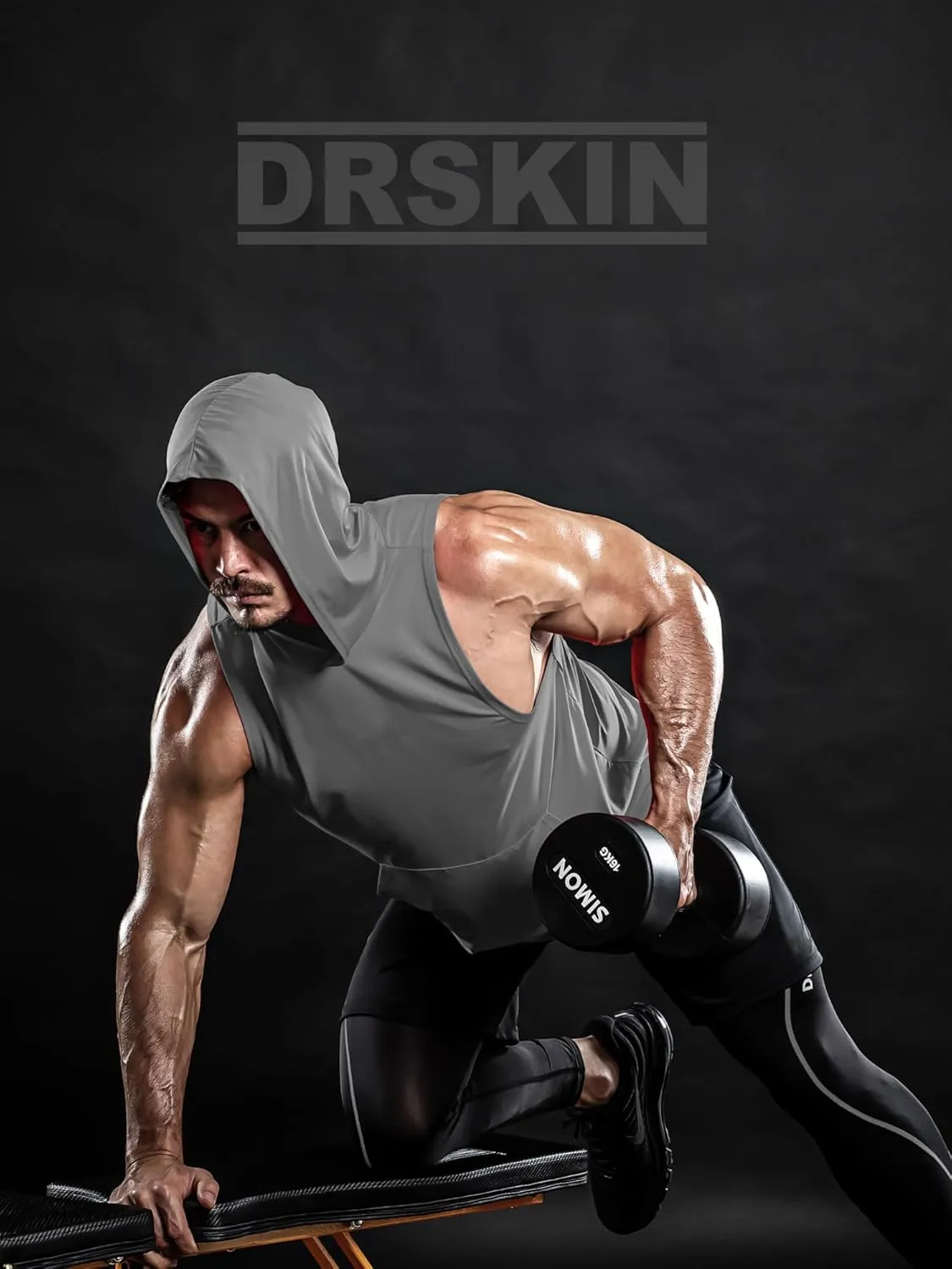 DRSKIN 2 or 1 Pack Men's Hooded Tank Tops Bodybuilding Muscle Cut Off T Shirt Sleeveless Gym Training Hoodies Workout Dry