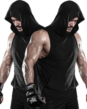 DRSKIN 2 or 1 Pack Men's Hooded Tank Tops Bodybuilding Muscle Cut Off T Shirt Sleeveless Gym Training Hoodies Workout Dry